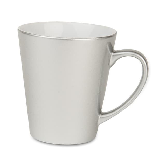 Kubek latte, srebrny, perłowy, 300ml, z nadrukiem