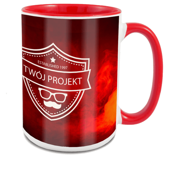 Kubek duży, kolorowy środek, czerwony, 440ml, z nadrukiem