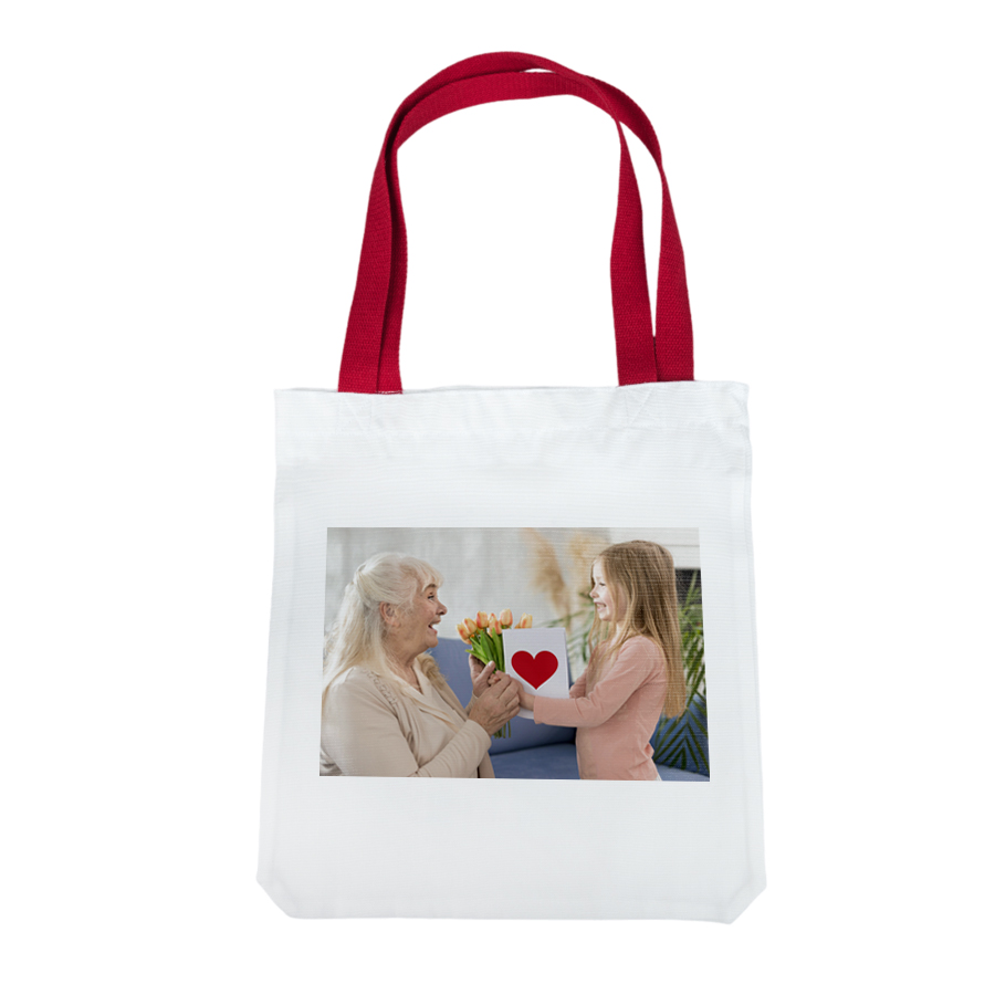 Torba na ramię biała 36,5x33,5 cm - uchwyt czerwony