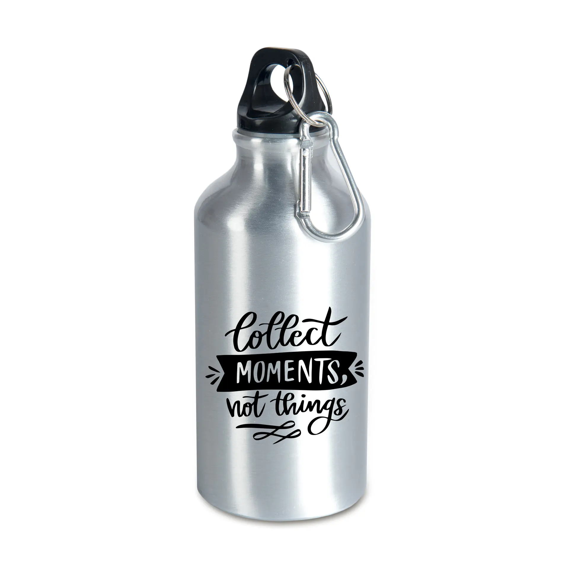 Butla z karabińczykiem, srebrna, 400 ml