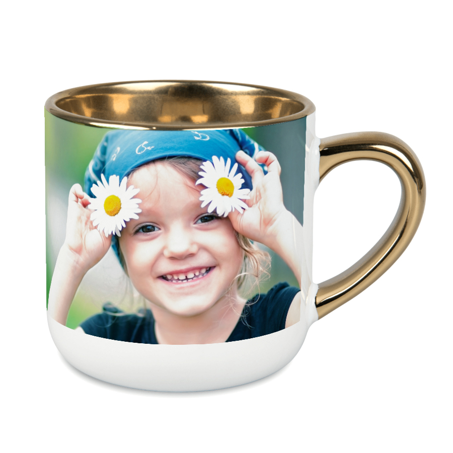 Kubek Elegant 400 ml biały ze złotym uchwytem i rantem