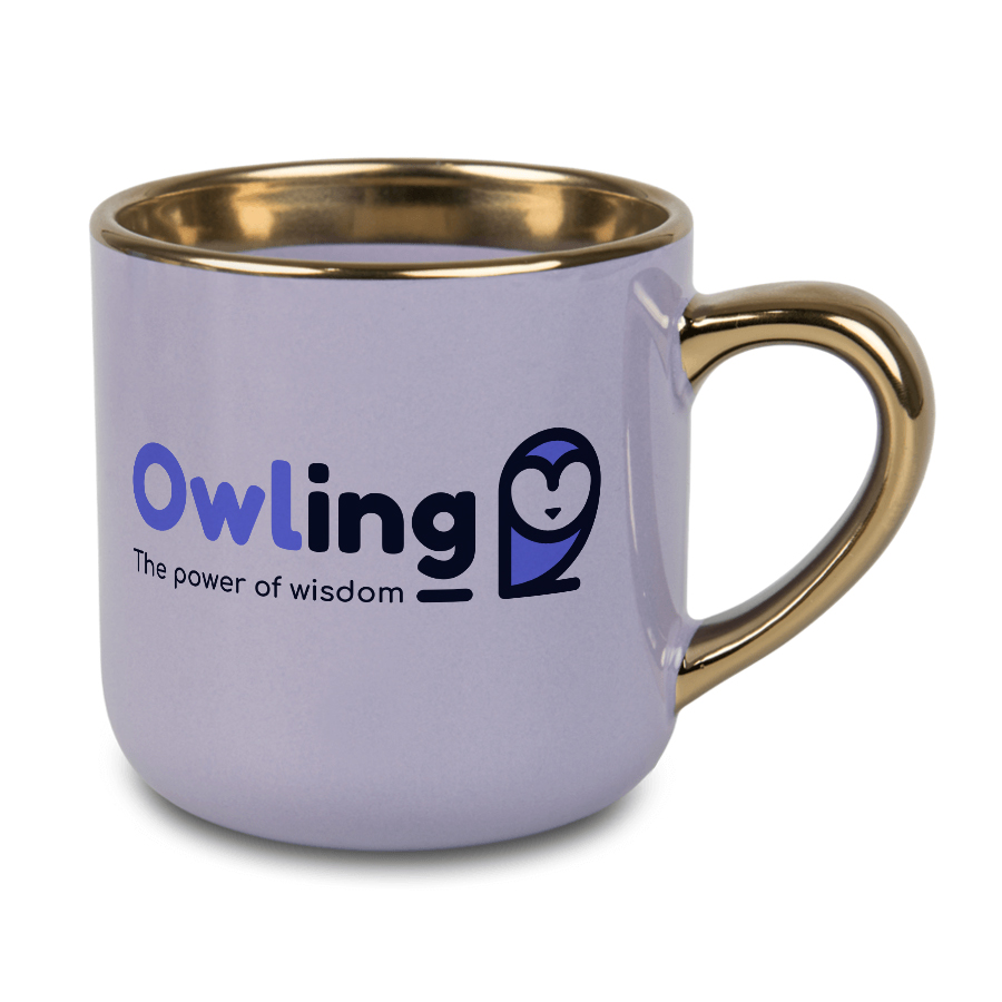 Kubek Elegant 400 ml fioletowy ze złotym uchwytem i rantem