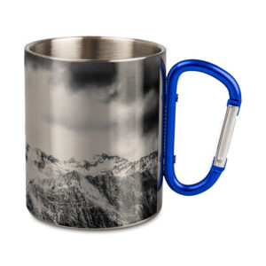 Kubek stalowy ze niebieskim karabińczykiem