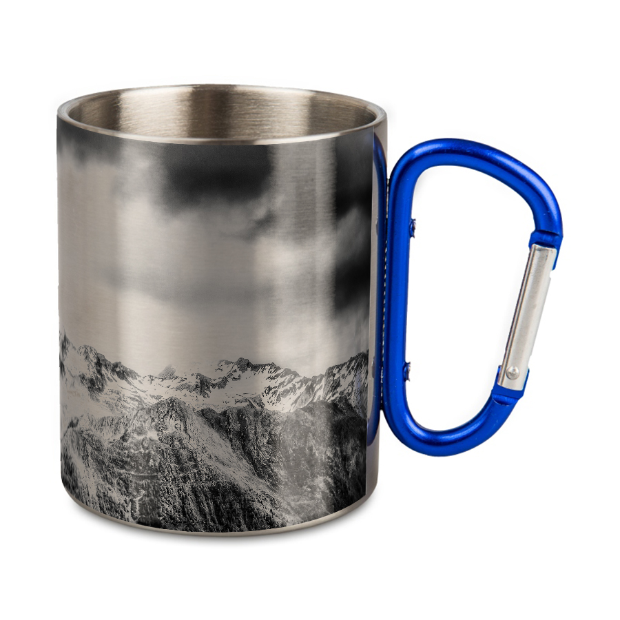 Kubek stalowy ze niebieskim karabińczykiem