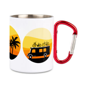 Kubek stalowy biały z czerwonym karabińczykiem 300 ml