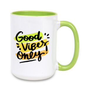 Kubek biały Combo 440 ml z jasnozielonym uchwytem i środkiem