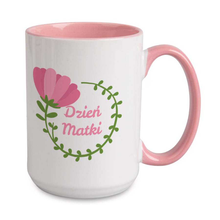 Kubek biały Combo 440 ml z różowym uchwytem i środkiem