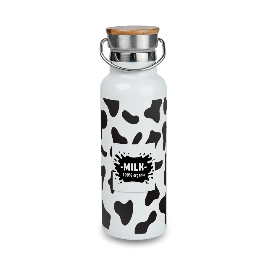 Butla stalowa termiczna biała 500 ml z bambusową zakrętką