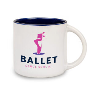 Kubek biały 400 ml szeroki środek granatowy z nadrukiem