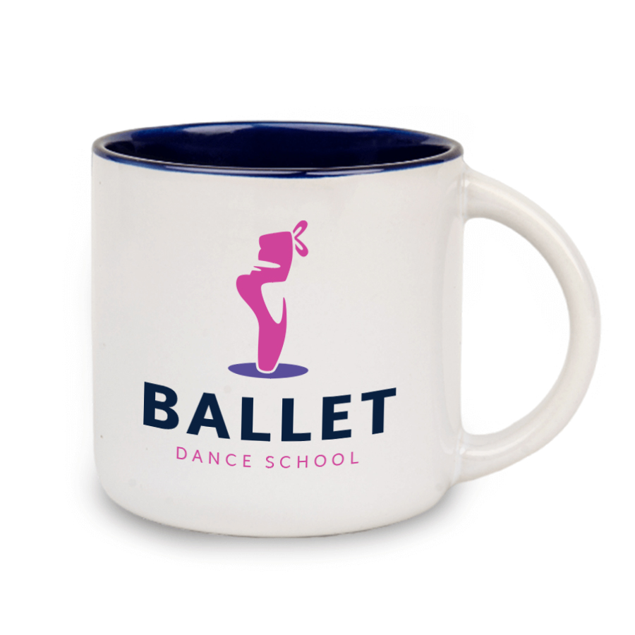 Kubek biały 400 ml szeroki środek granatowy z nadrukiem