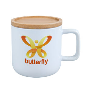 Kubek biały Dora 400 ml z bambusowym wieczkiem